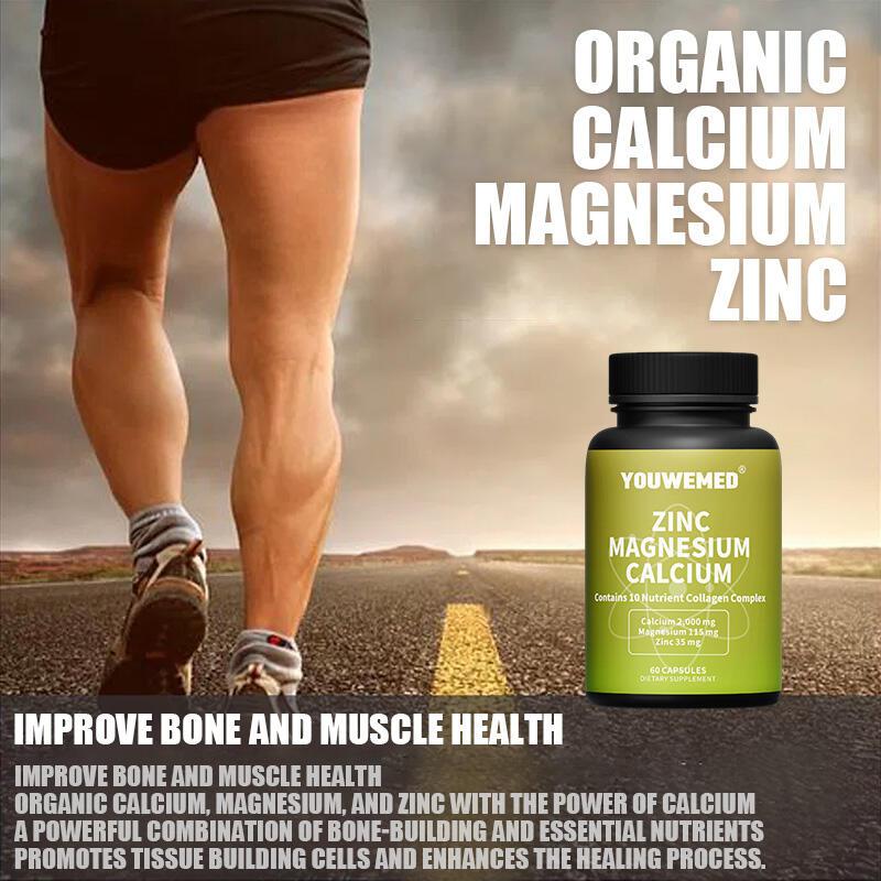 Canxi Magiê Kẽm 2000 mg, Bảo vệ và tăng cường xương, khớp và cơ bắp, Không chứa gluten, 60 Softgel