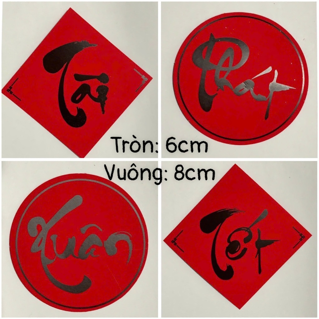 Tem Chữ Tết, Xuân, Phúc, Lộc, Thọ trang trí hình Tròn , vuông