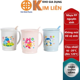  Ca nắp tròn 400ml nhựa VIỆT NHẬT - Kèm muỗng khuấy - Đựng nước sữa cháo cho bé - 6002 