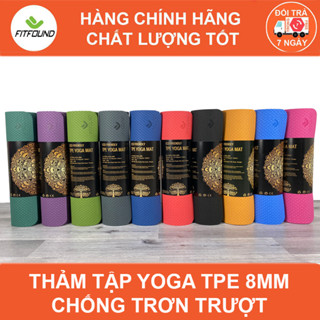 Thảm TPE Cao Cấp 8mm In/Không In Định Tuyến Tập Yoga Gym Pilates  Fitfound chống trơn trượt có dây buộc
