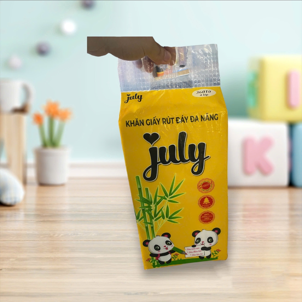 Khăn Giấy rút July gấu trúc chữ nhật 1 gói 360 tờ 4 lớp