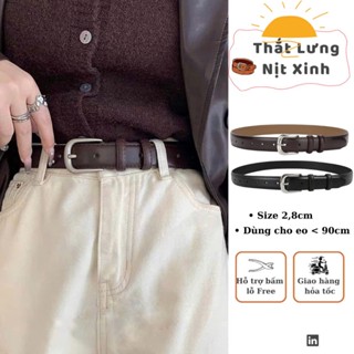 Thắt lưng da nam nữ da bản vừa 2.8cm dây nịt mặt khuyết oval đai váy Style Hàn Quốc màu bạc có lỗ bấm dây nịt ulzzang