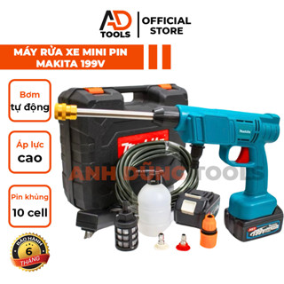 Máy rửa xe pin MAKITA 199V máy rửa xe mini cầm tay lõi đồng 100% xịt rửa xe gia đình bảo hành 6 thág