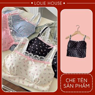  Áo 2 dây hoa nhí có mút ngực dáng croptop chất thun tăm cho nữ LOLIE HOUSE - BRA10 