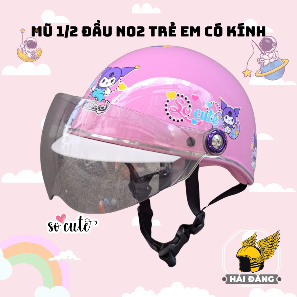 Mũ bảo hiểm trẻ em 1/2 đầu Napoli N02 có kính tem hoạt hình siêu dễ thương (Vòng đầu 49-54cm) - Bảo hành 12 tháng