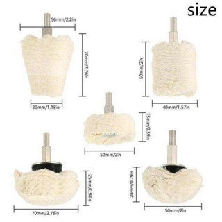bộ 5 đầu phớt lông cừu - vải đánh bóng gắn cho máy khoan bánh vải đánh bóng đá, đánh bóng ngọc