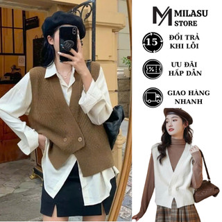  Áo ghile len trơn 2 khuy chéo áo ghile nữ sát lách cổ V 181 
