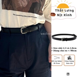 Thắt lưng da nam nữ da bản nhỏ 2.3cm dây nịt mặt khuyết oval đai váy Style Hàn Quốc màu bạc có lỗ bấm dây nịt ulzzang