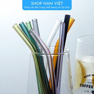 Ống Hút Thủy Tinh Loại Dài (20cm) Thẳng, Cong - 15 Màu Khác Nhau, Bảo Vệ Môi Trường