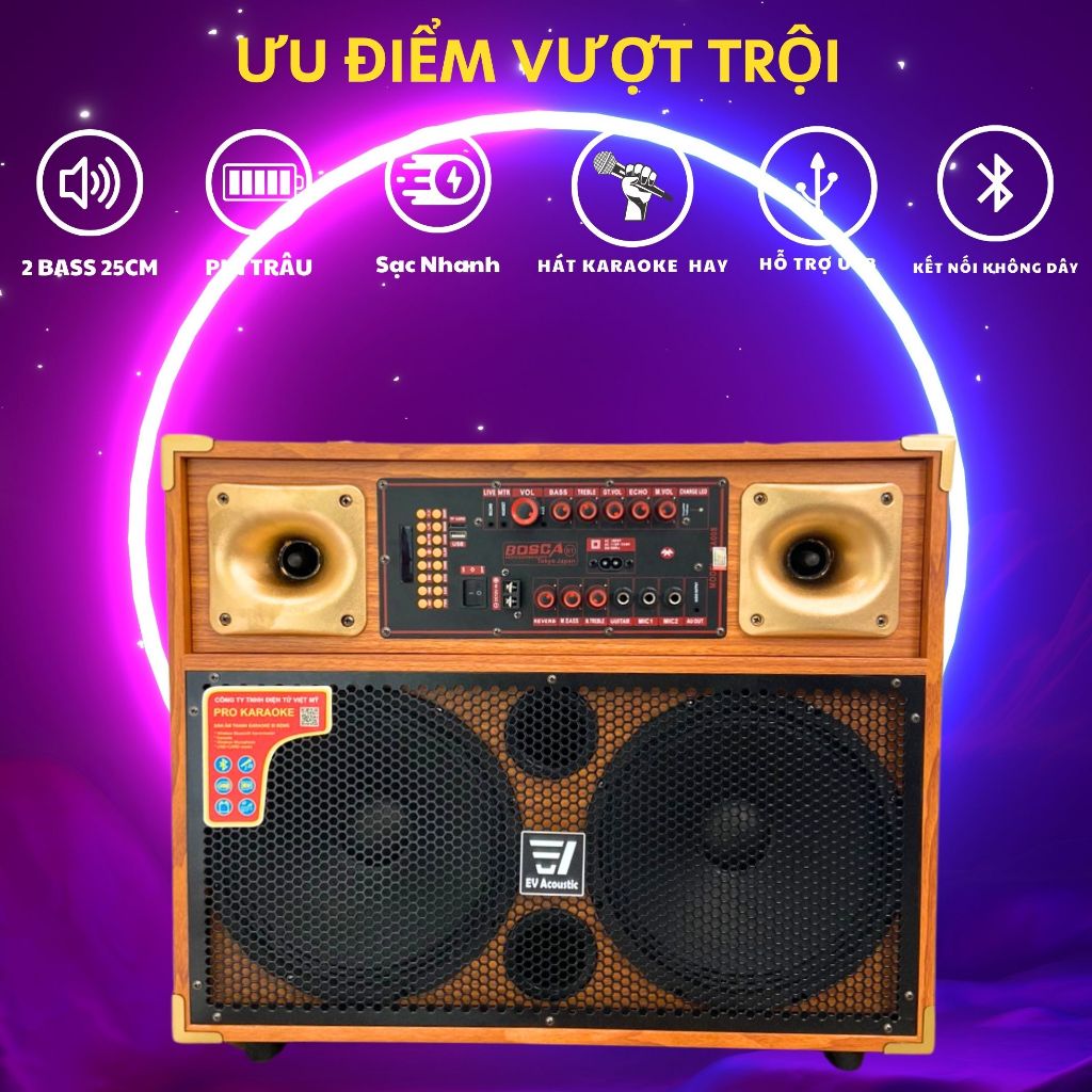 Loa Kéo Xách Tay IP-8225 | Công suất 500W | 2 bass 25 | Loa karaoke di động | Bluetooth, pin trâu