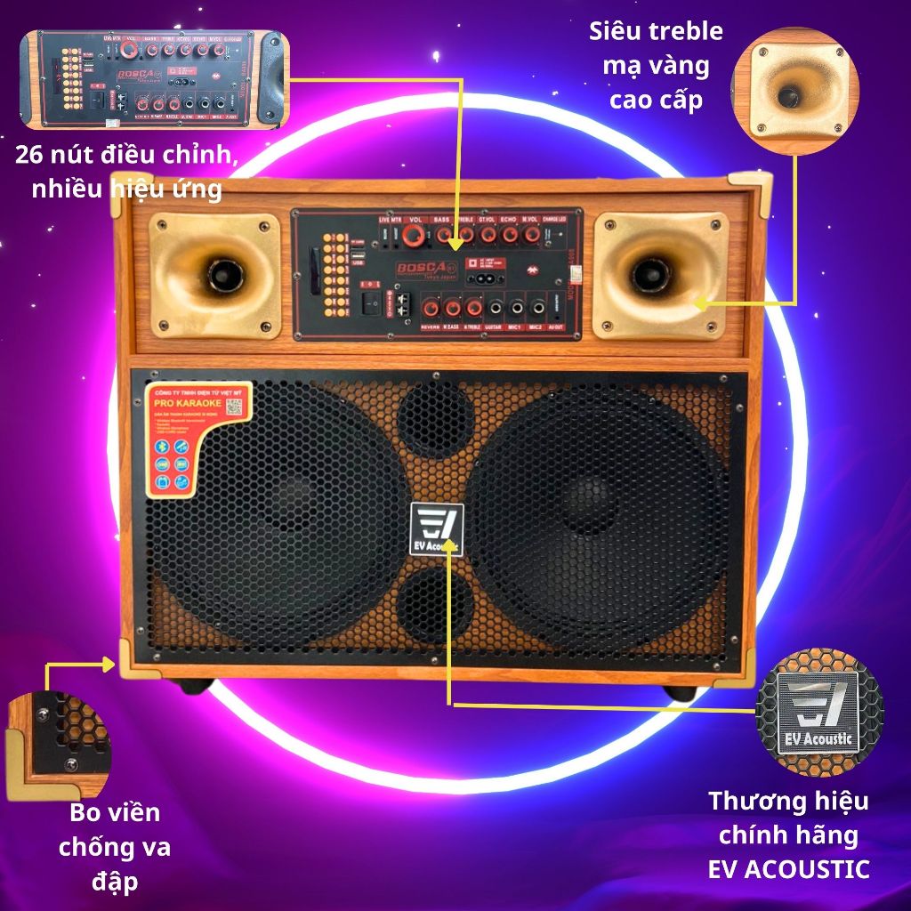 Loa Kéo Xách Tay IP-8225 | Công suất 500W | 2 bass 25 | Loa karaoke di động | Bluetooth, pin trâu