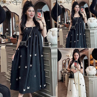 Váy 2 dây dáng dài 2 lớp hoạ tiết in hình nơ chất lụa mịn màng đầm maxi dáng dài (có khuy điều chỉnh) V820 HANASU