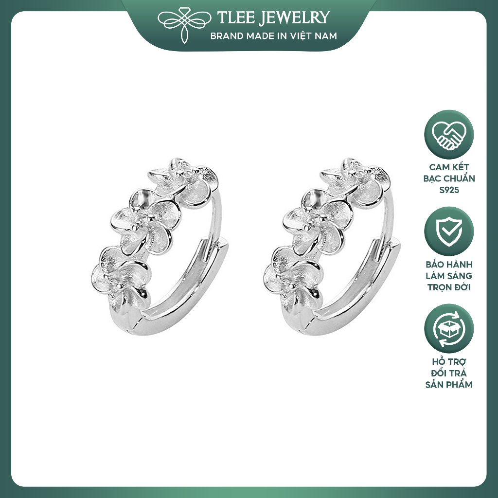 Khuyên tai bạc nữ TLEE, bông tai tròn trơn hình đài hoa xinh xắn TLEE JEWELRY B0409