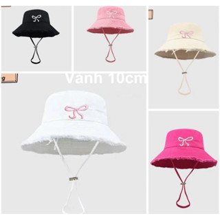 Mũ tai bèo chống nắng có dây viền rách siêu xinh hình nơ, Mũ bucket viền rách tua rua nam nữ