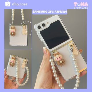 [Mềm/Cứng] Ốp Trong Suốt Z Flip 7/Z Flip 6/ ZFlip5/ZFlip 4/ZFlip3 hình cô gái đai da có dây xách ngọc sang chảnh ZFlip5