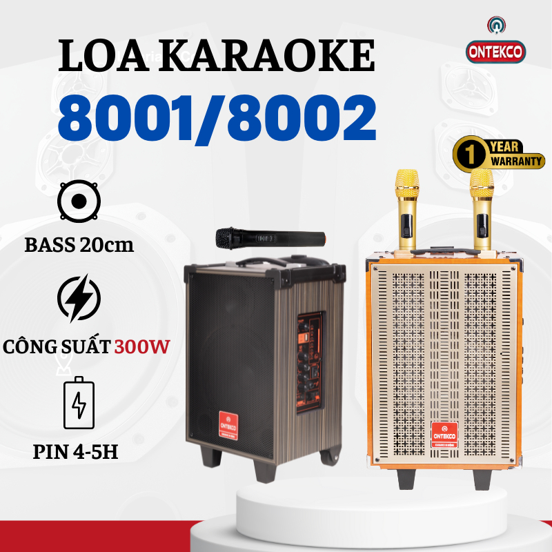 Loa kéo karaoke ONTEKCO 8001|8002|TK-V2 kết nối bluetooth Nghe nhạc đã Mic hát hay BH 12 Tháng