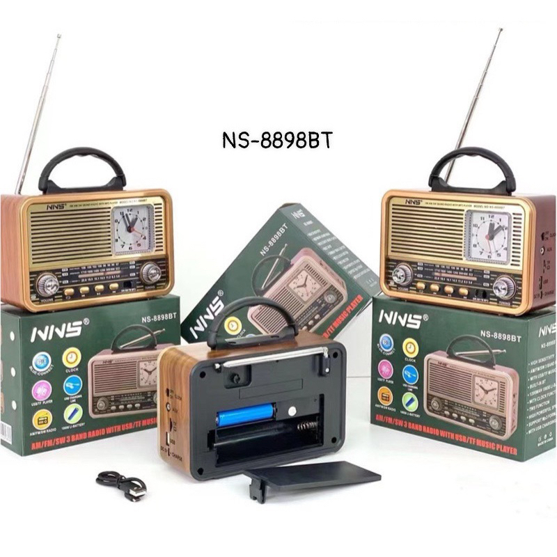 Đài RADIO FM NNS NS-8898BT kiêm đồng hồ cơ, hỗ trợ USB, Bluetooth