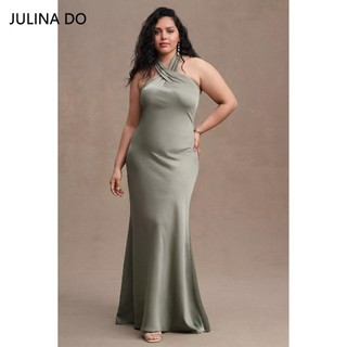Đầm xinh dự tiệc dáng dài cổ yếm hàng thiết kế Julina Do Ruby Satin Moss Green JFD918