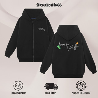 Áo khoác Hoodie khóa kéo LV THÊU hoa, áo khoác UNISEX chất vải nỉ có mũ viền nón - Mẫu 11