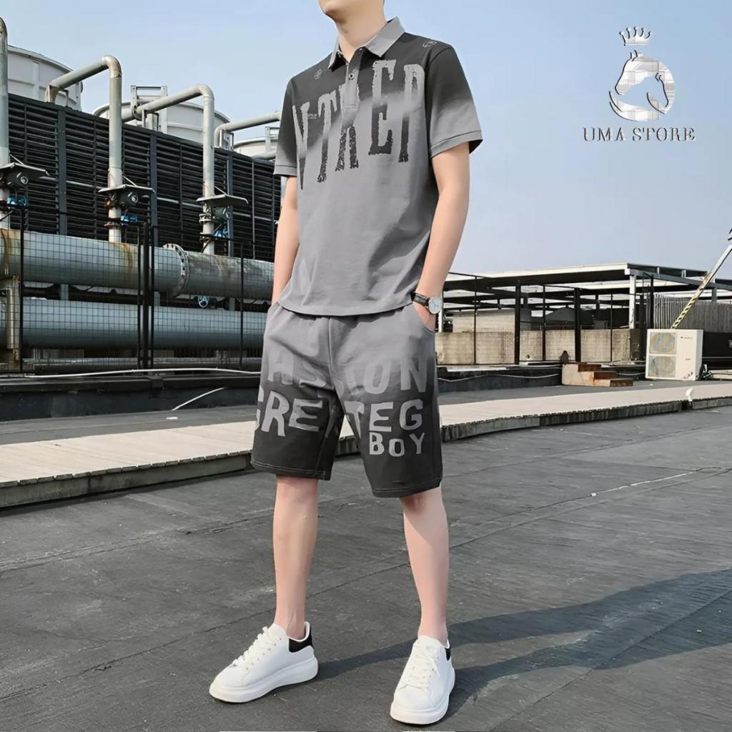 Bộ Quần Áo Polo Nam UMA STORE In Chữ NTREP Chất Liệu Waffle Ép Nhiệt Cổ Tròn Trẻ Trung Cá tính SPB19