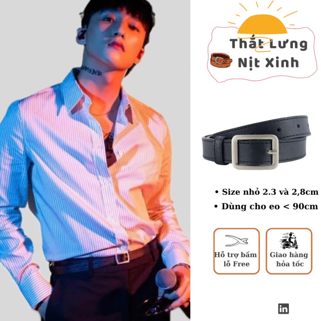 Dây thắt lưng da dây nịt bản nhỏ nam nữ Sơn tùng 2.3cm Chữ nhật lỗ Sơn Tùng đai váy lưng Nam Nữ kiểu