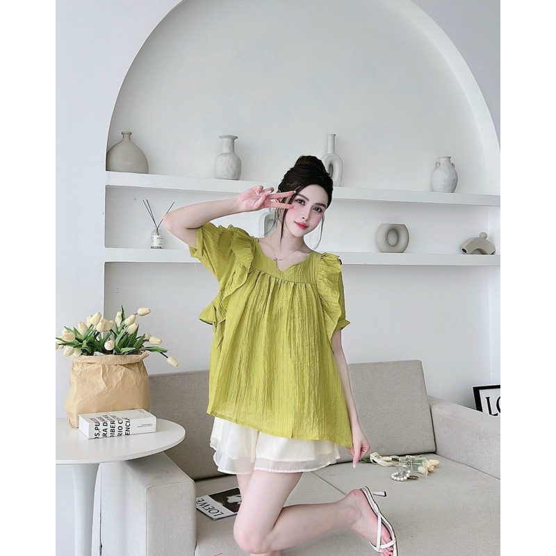 áo bầu công sở voan lụa bèo vai A410