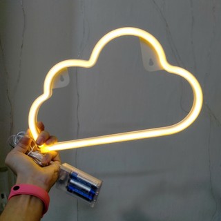 Đèn Neon Tạo Hình Đám Mây Vàng Ấm Áp Decor Phòng Ngủ Siêu Dễ Thương - Tặng Kèm Pin