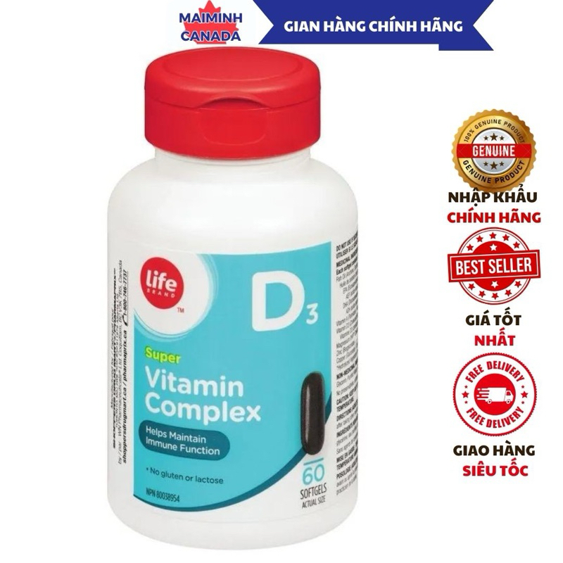 (Bill Canada) Viên uống D3 complex Life brand Canada 60 viên D3 Life