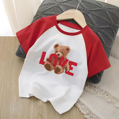 Áo thun in hình gấu LOVE cho bé gái và bé trai cân nặng từ 15-40kg - Loza Kids - BT2785