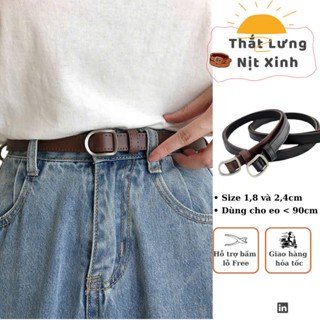 Thắt lưng nam nữ thắt lưng đai váy da đẹp KHÔNG CẦN BẤM LỖ cao cấp mặt bạc hình thoi - dây nịt hình thoi bản nhỏ