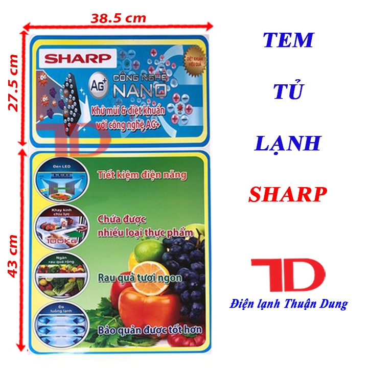 Miếng dán tủ lạnh SHARP, tem trang trí tủ lạnh SHARP