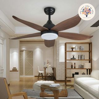 Quạt Trần Đèn 5 Cánh Vân Gỗ Động Cơ DC Kết Hợp Chiếu Sáng Led Kèm Khiển Từ Xa Hiện Đại (BH 5 NĂM)