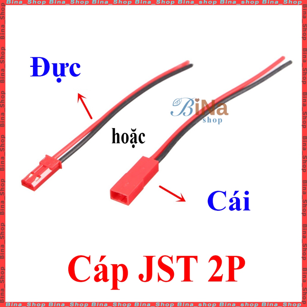 Cáp JST 10cm/15cm đầu tráng thiếc, Cáp JST 2P đực/cái tự chọn