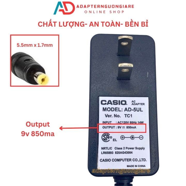 Cục nguồn cho đàn Casio 9V 850ma xịn
