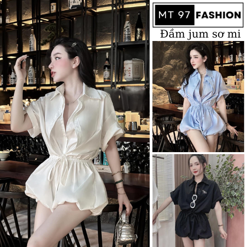 Set Jumpsuit Nữ Chân Váy Bí Jum Sơ Mi Sang Chảnh Tiểu Thư Đầm Xinh 4 Màu Trắng Kem Xanh Đen Công Chúa MT97 FASHION