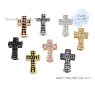 [GIÁ SỈ] Thánh Giá đính đá - Charm Phụ kiện trang sức xâu vòng tay phong thuỷ nam nữ, chuỗi hạt bằng kim loại đồng ZC