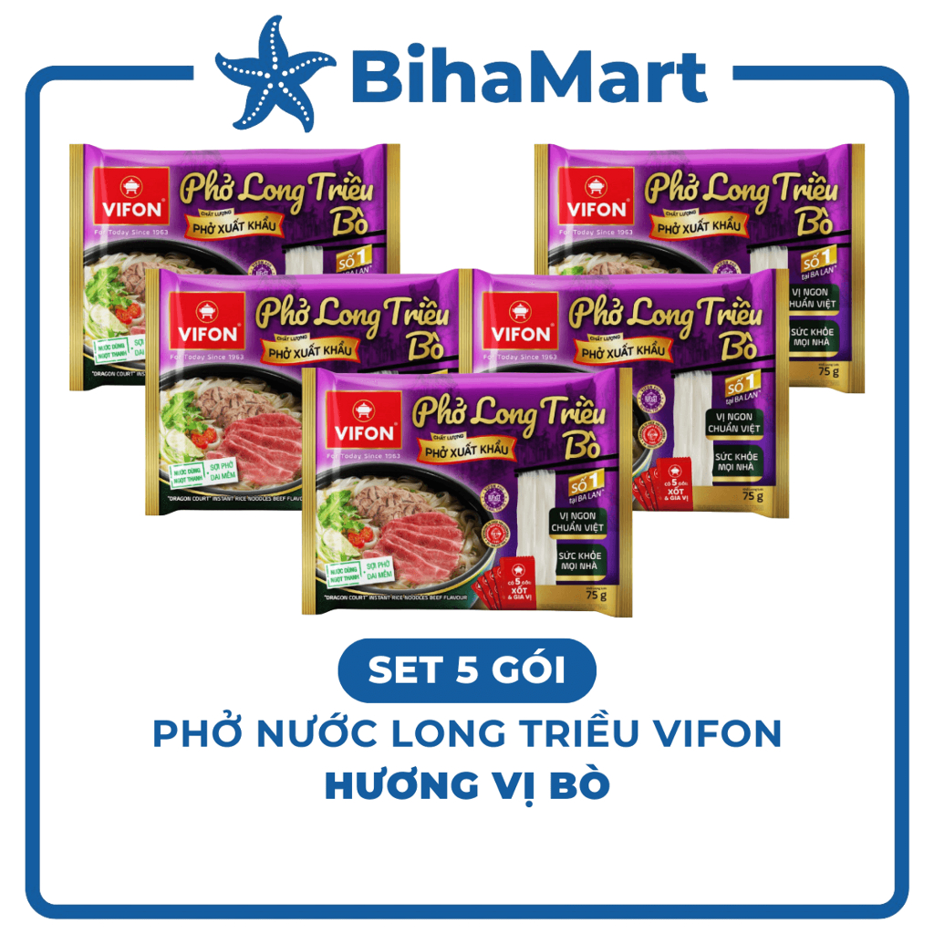 [SET 5 GÓI]-VIFON- Phở Long Triều hương vị Bò, Long Triều phở bò Long Triều, Phở bò Vifon, Phở Vifon