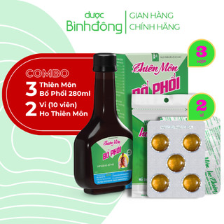 Combo 3 chai Thiên Môn Bổ Phổi Bình Đông 280ml và 2 vỉ viên ngậm thảo mộc ho Thiên Môn dạng vỉ
