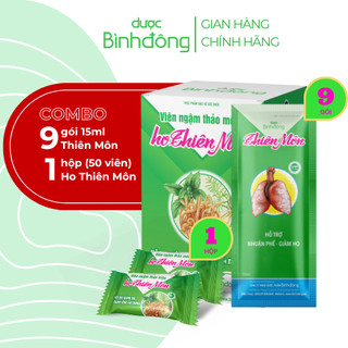 Combo 9 gói Thiên Môn 15ml và 1 hộp 50 viên ngậm thảo mộc ho Thiên Môn dạng viên xé