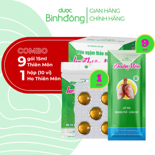 Combo 9 gói Thiên Môn 15ml và 1 hộp 10 vỉ ngậm thảo mộc ho Thiên Môn dạng vỉ của Dược Bình Đông