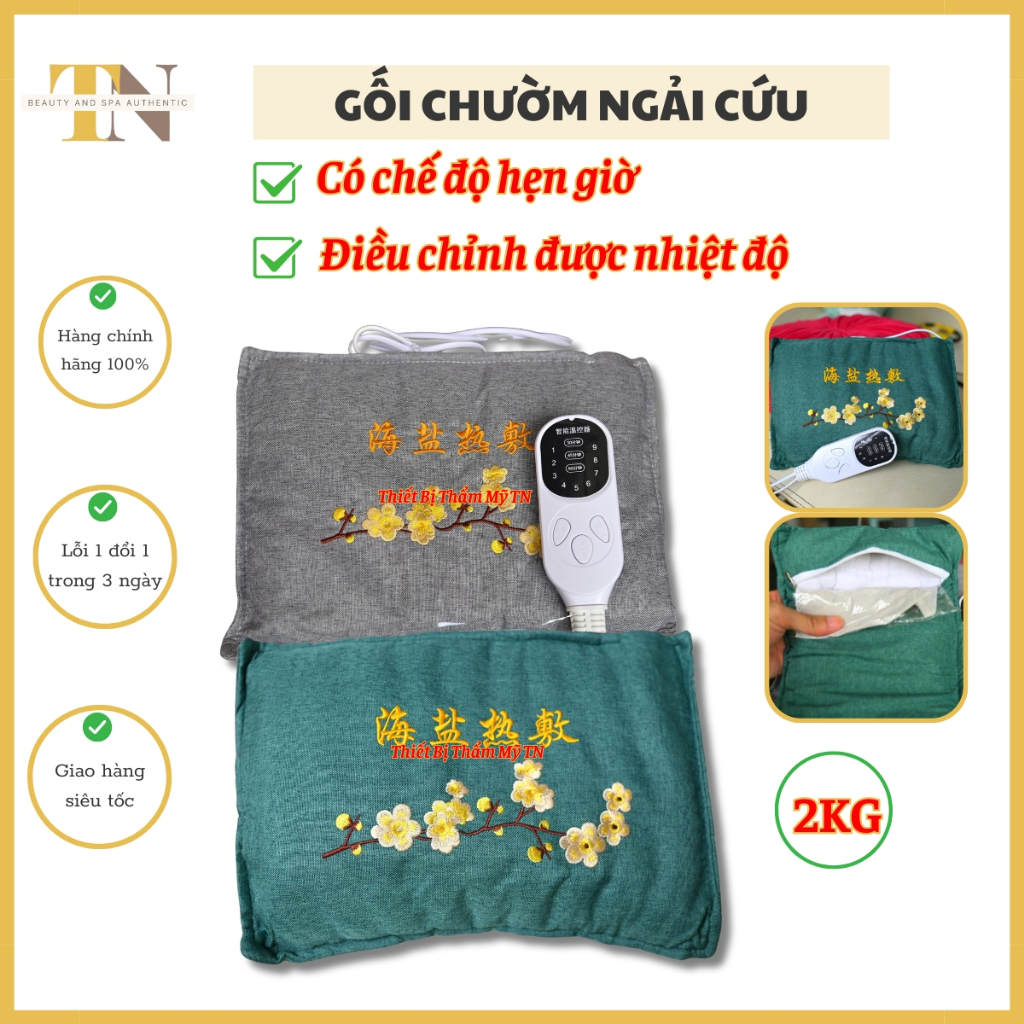 Gối chườm ngải thảo dược nóng | Túi chườm muối đá biển làm nóng bằng điện | Túi chườm muối thảo dược