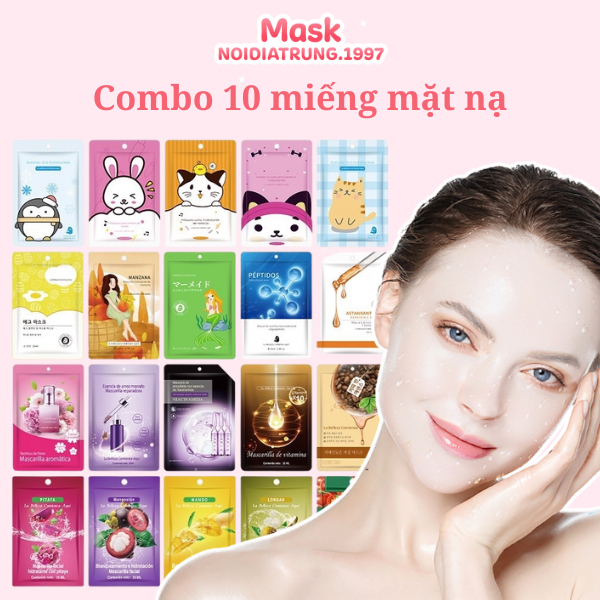 Combo 10 Miếng Mặt Nạ Mask Nội Địa Trung Trái Cây Tinh Chất Đủ Loại Dưỡng Da Cao Cấp