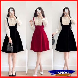 [XẢ KHO] Váy nhung tay bèo tiểu thư đầm nhung dự tiệc mặc tết chất vải đẹp sang chảnh PANOSI - V722
