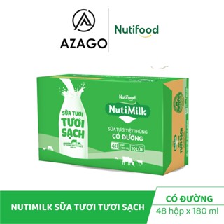 Thùng 48 Hộp NutiMilk Sữa tươi TƯƠI SẠCH - Sữa tươi tiệt trùng Có đường 180ml  - Thương Hiệu NUTIFOOD - AZAGO