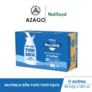 Thùng 48 hộp NutiMilk Sữa tươi TƯƠI SẠCH - Sữa tươi tiệt trùng Ít đường hộp 180ml - Thương Hiệu NUTIFOOD - AZAGO