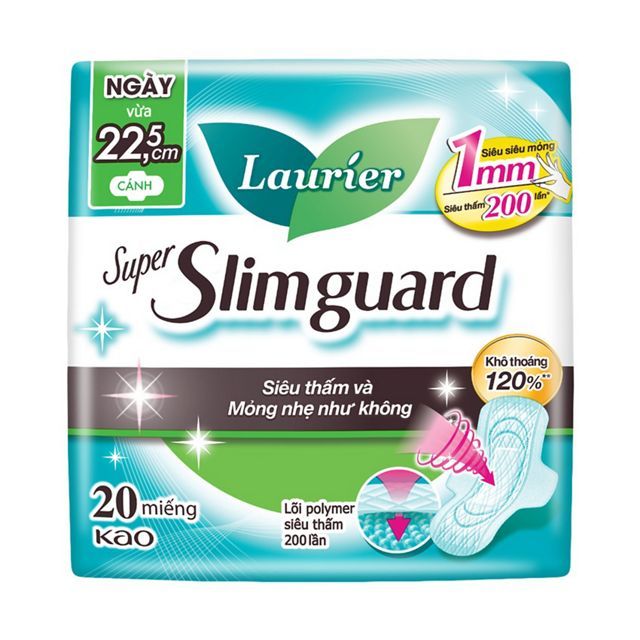  Băng vệ sinh Laurier Super Slimguard Siêu Mỏng 1mm dài 22.5cm gói 20 Miếng 