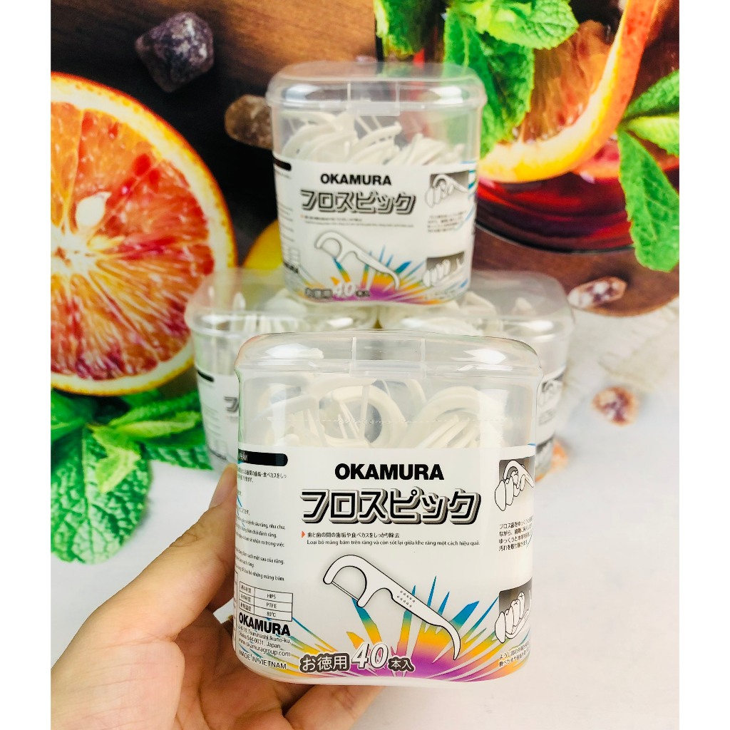 Okamura - Hộp tăm chỉ nha khoa chất lượng Nhật Bản 40 cây/ hộp - Tăm chỉ kẽ răng Okamura