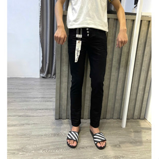 Quần jean đen trơn purpleee dập nhăn 3d tang lụa trước sau host trenn