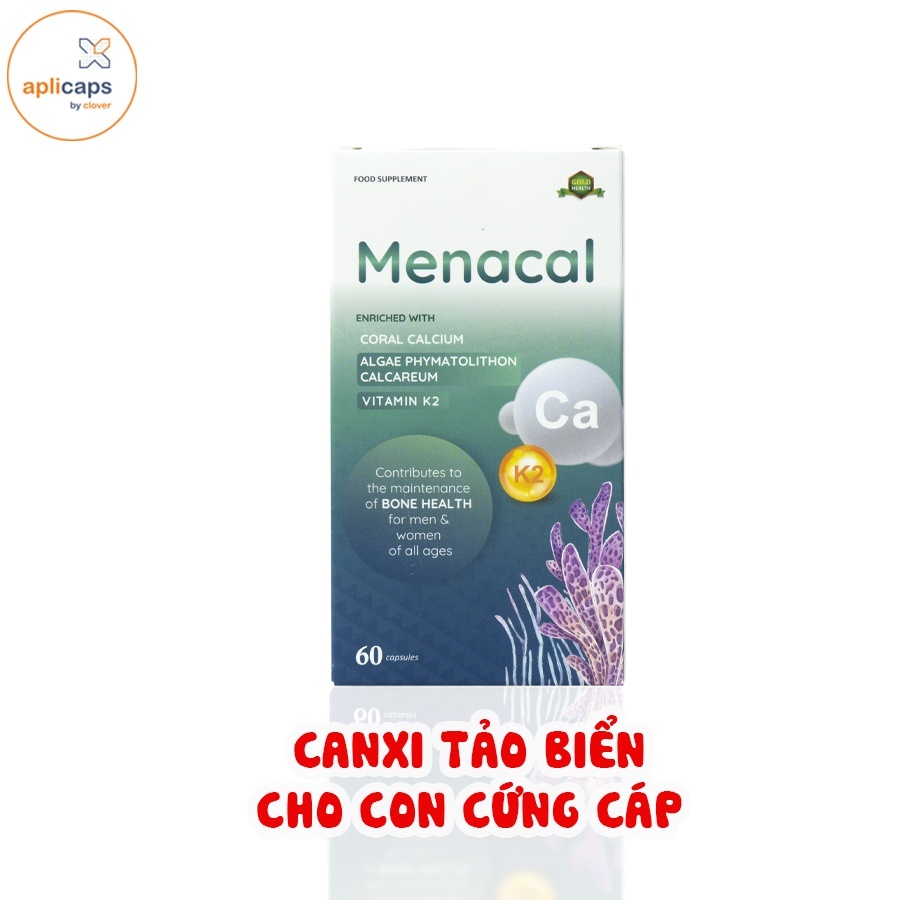 Canxi EU tảo biển Aplicaps Menacal - Viên uống bổ sung Canxi, vitamin K2 và D3 hộp 60 viên