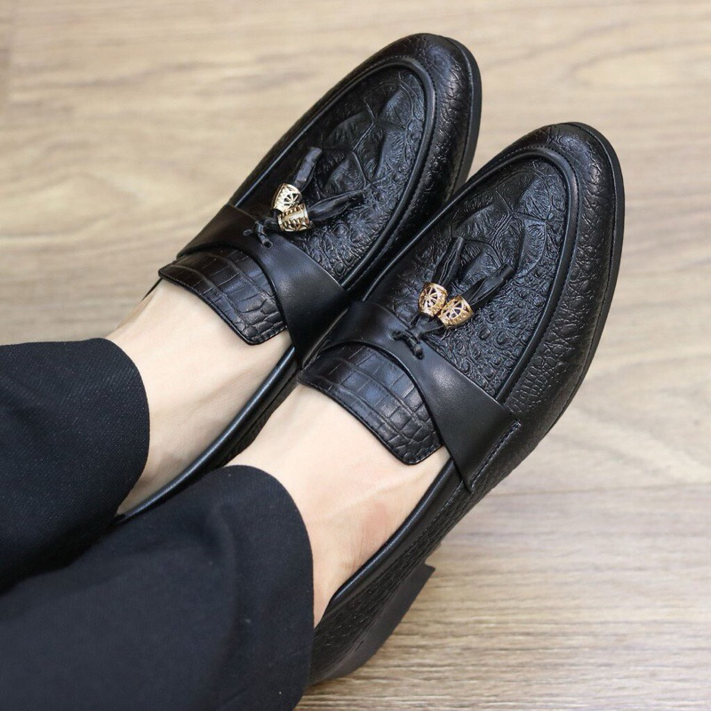 Giày Lười Nam Da Mềm,Chuông Cá Sấu.. ‘Dập Vân Nổi Trên Mặt Giầy Có Khoá